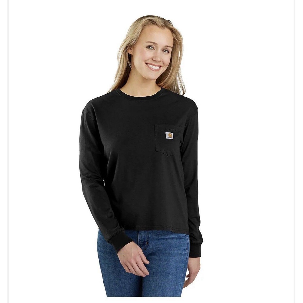 Carhartt Tencel Loose Fit Long Sleeve Crew Neck Pocket T Shirt Womens 3XL Black